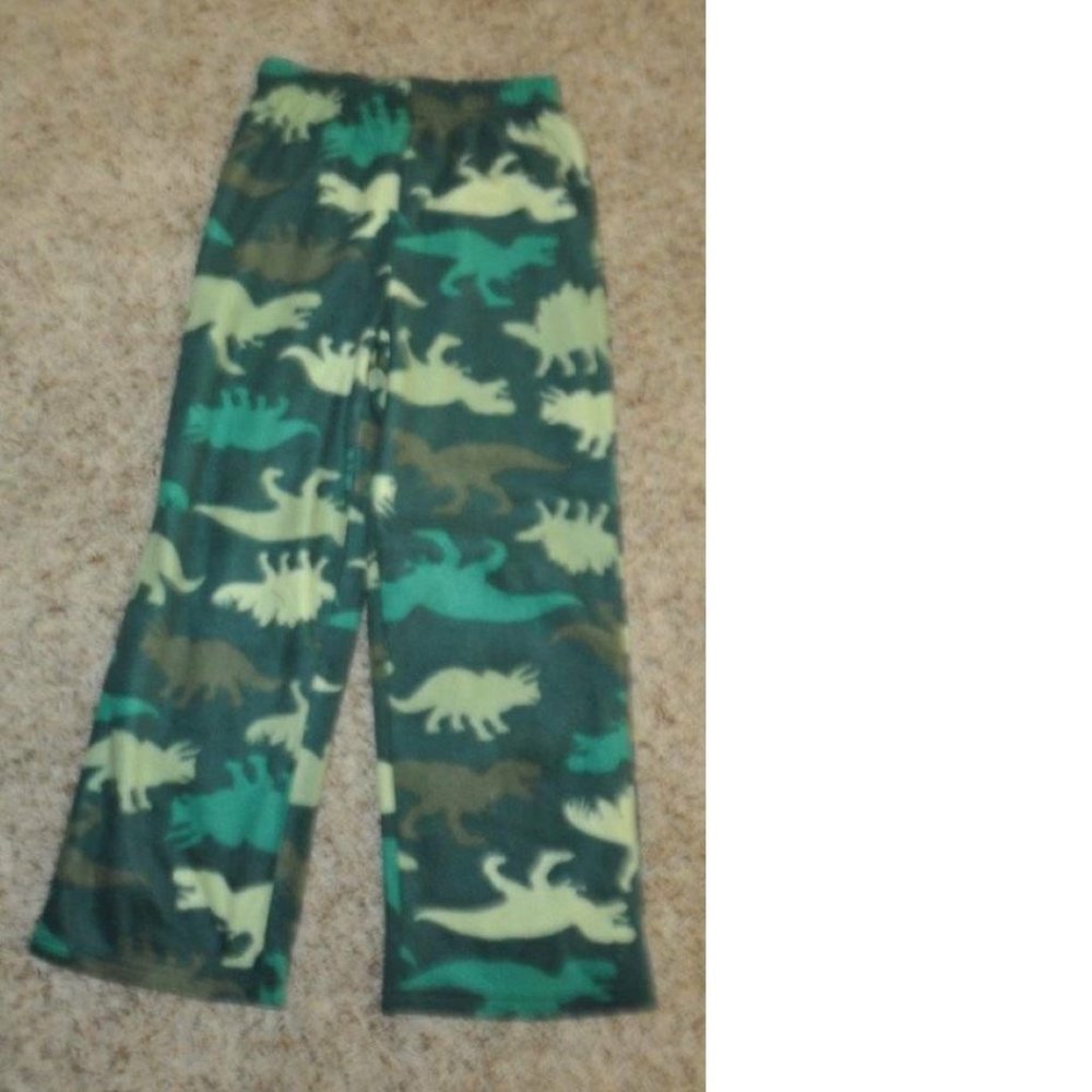 Boys Dinosaur Fleece Pajamas 8/10 Lounge Pants Green Climatesmart